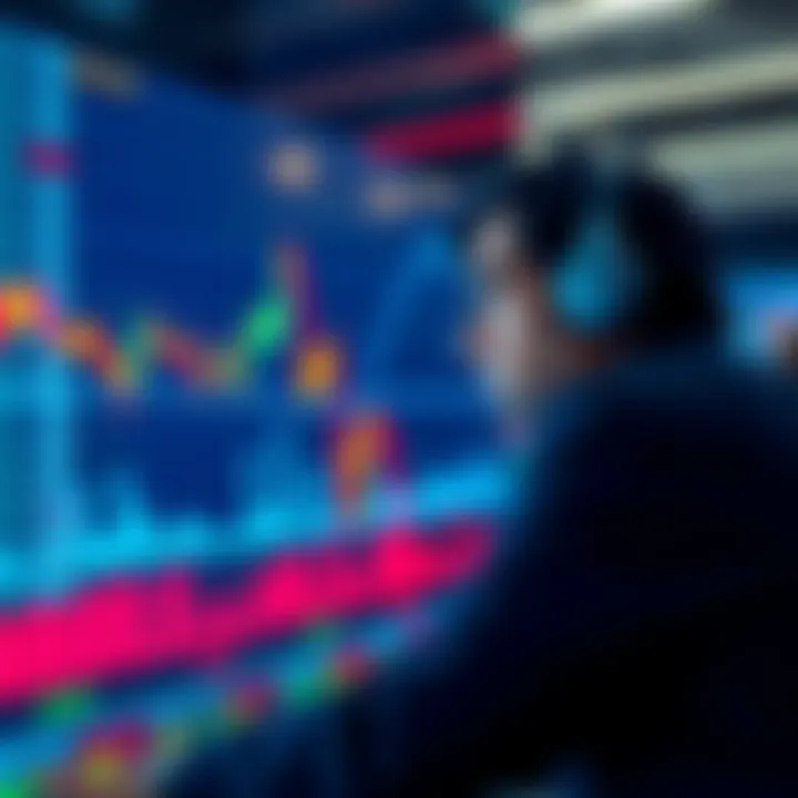 A chart showing a significant downward trend in market prices with an anxious investor looking at the screen.