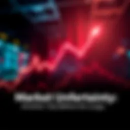 A graphic showing a downward trend line turning into an upward line, symbolizing market uncertainty and potential recovery.