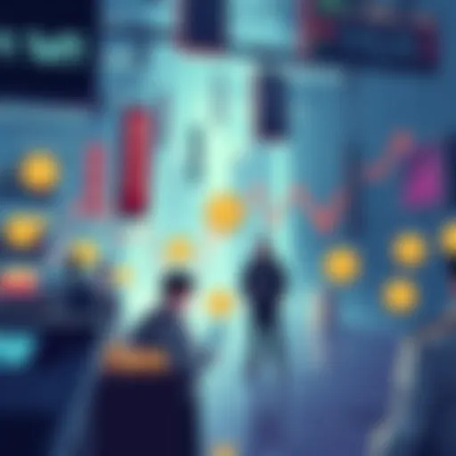 An illustration showing buyers and sellers interacting in a cryptocurrency market during price drops, emphasizing the buyer-seller dynamic.