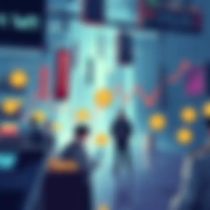 Market Fluctuation in Cryptocurrency An illustration showing buyers and sellers interacting in a cryptocurrency market during price drops, emphasizing the buyer-seller dynamic.