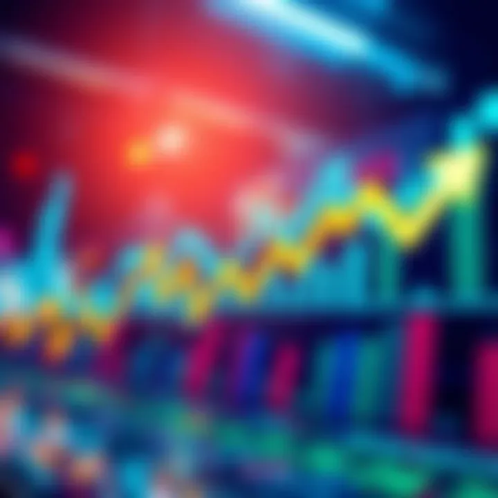Chart showing ups and downs of stock market trends with arrows indicating movement