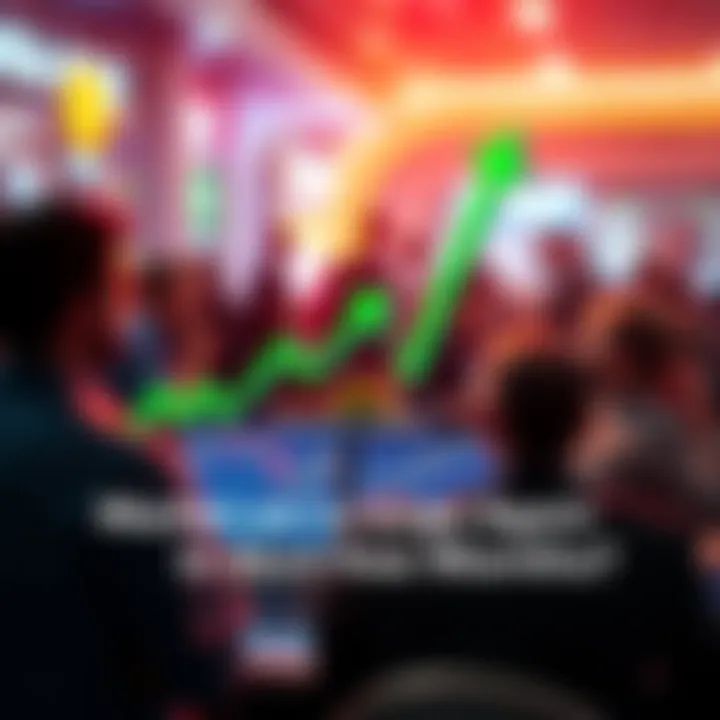 A graphic showing a rising graph with green arrows representing potential market growth and optimism, surrounded by people discussing market trends.