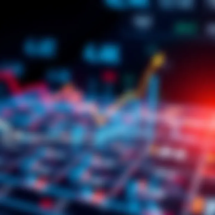 Graph showing upward trends in market data with financial symbols