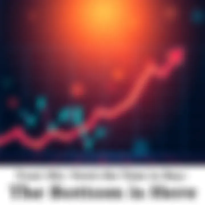 Market low point A graph showing a downward trend with a small arrow pointing up, symbolizing a potential market recovery.