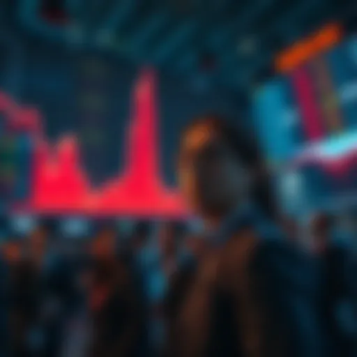 Stock market charts showing a downward trend with people looking concerned and hopeful for recovery