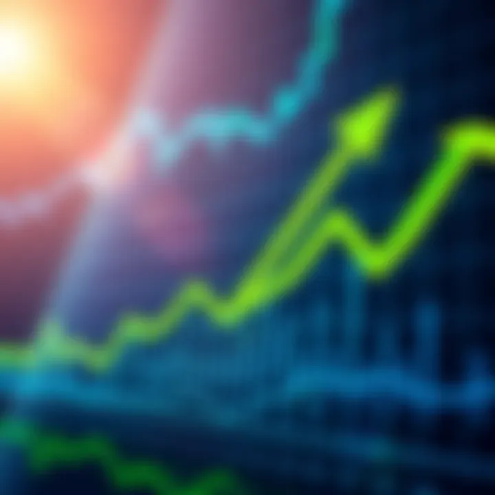 A graph showing market trends with an upward arrow, symbolizing recovery after setbacks, with optimistic colors like green and blue.