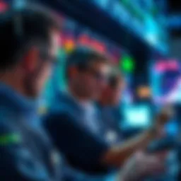 Traders looking at stock graphs showing stagnation and uncertainty