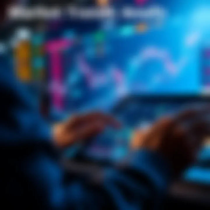 A person analyzing market trends with charts and graphs on a digital device, considering buying decisions.