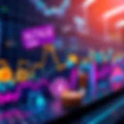 Market Trends Analysis A graph showing fluctuating market trends with Bitcoin icons and macroeconomic elements like inflation and interest rates