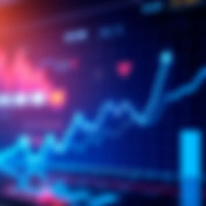 A line chart illustrating potential market movements with a blue line and upward spikes