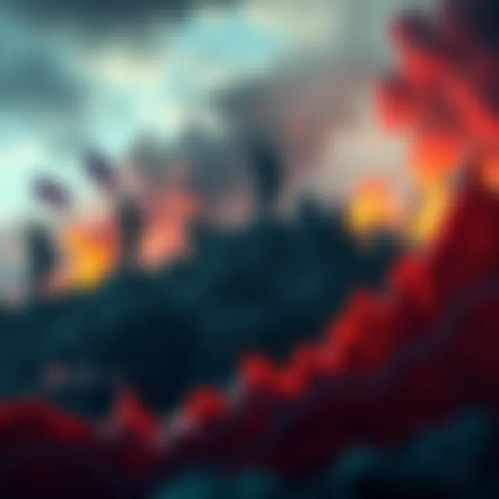 Market Trends Amid Conflict A chart showing rising market trends with symbols of war in the background, reflecting economic changes due to global conflict.