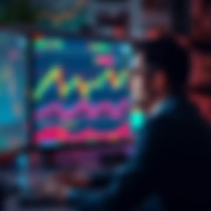 A person sitting in front of a computer screen showing fluctuating market graphs, looking pensive and overwhelmed.