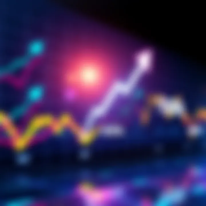Graphic showing a fluctuating market chart with arrows indicating rise and fall towards 100k and 60k