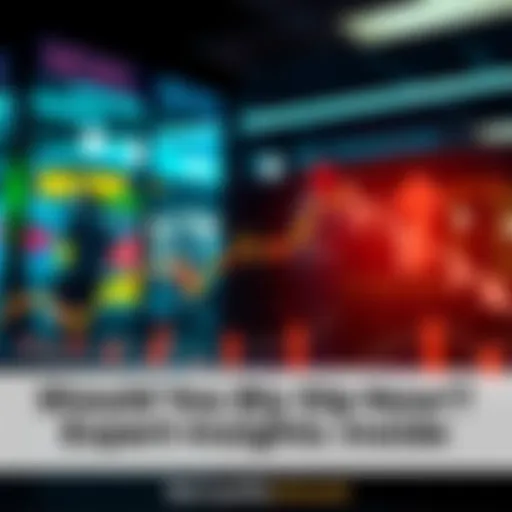 A graph showing a downward trend in market prices with arrows indicating potential buying opportunities. Experts discussing investment strategies in the background.