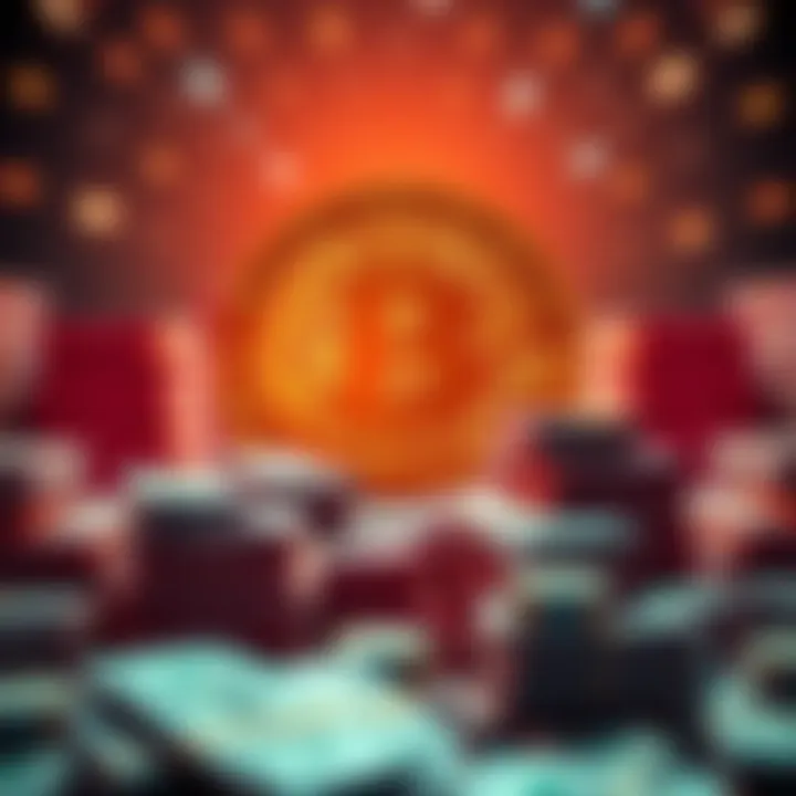 Massive Bitcoin Holdings A visual representation of a giant Bitcoin symbol surrounded by stacks of cash representing financial struggles, highlighting the $48 billion math error at Strategy Inc.