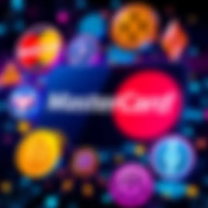 MasterCard logo alongside symbols of various crypto firms, excluding Hedera.