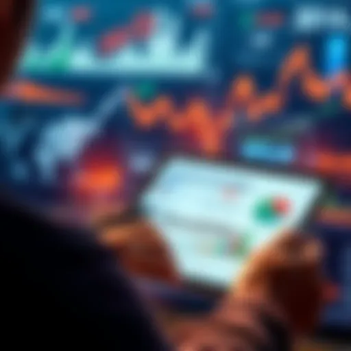 A person reading Matt Levine's financial newsletter on a tablet, surrounded by charts and graphs, highlighting financial trends.