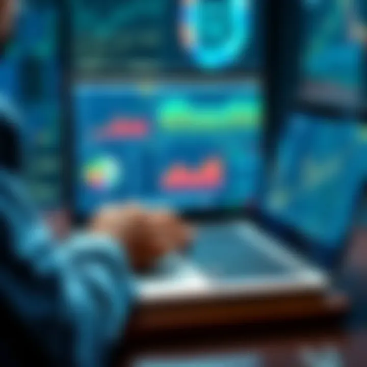 A person analyzing data on a laptop with graphs and charts showing yield improvement strategies for small investments in blockchain networks.