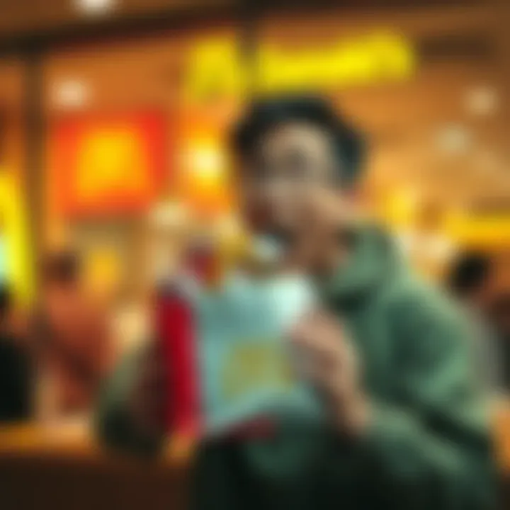 A shocked customer holding a McDonald's bag with unexpected items inside, looking surprised and amused.