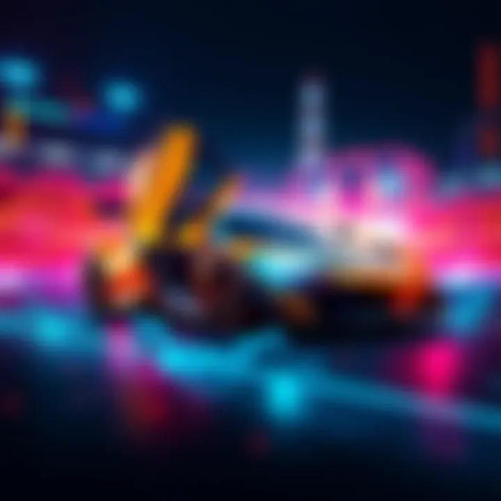 A vibrant digital artwork featuring McLaren's 2nd collectible NFT with a sleek sports car design and digital elements