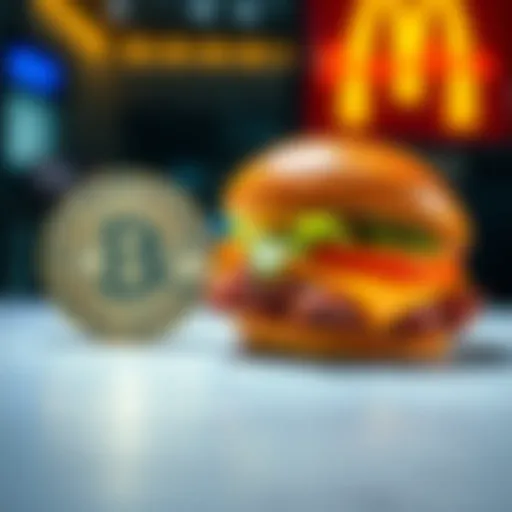 A McRib sandwich placed next to a Bitcoin symbol, illustrating the connection between the McRib's return and Bitcoin's price surge.