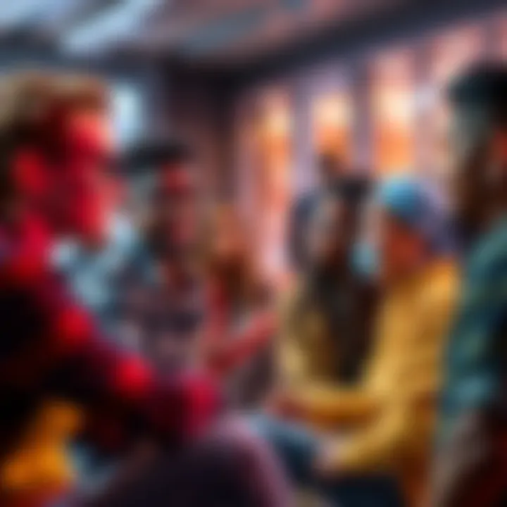 A group of diverse people discussing the phrase 'Just saying' in a casual setting.