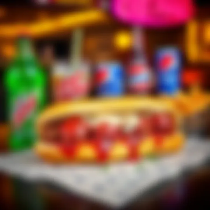 Meatball sub with drinks A meatball sub alongside a Philly sub with Mt Dew and Pepsi on a table