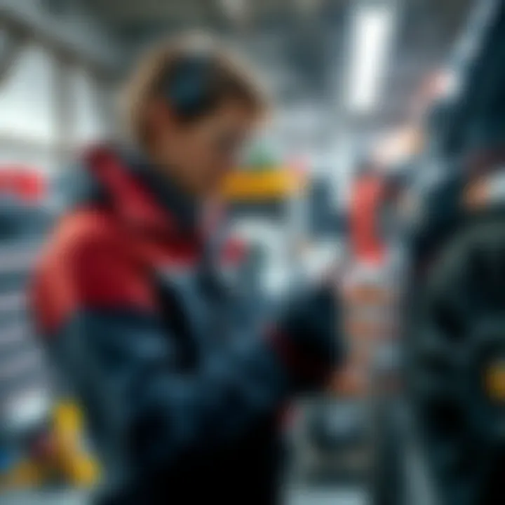 A mechanic using advanced tools in a garage setting to repair a vehicle