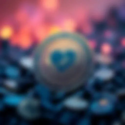 A visual representation of a meme coin with a heart symbol, showing money being donated to charity.
