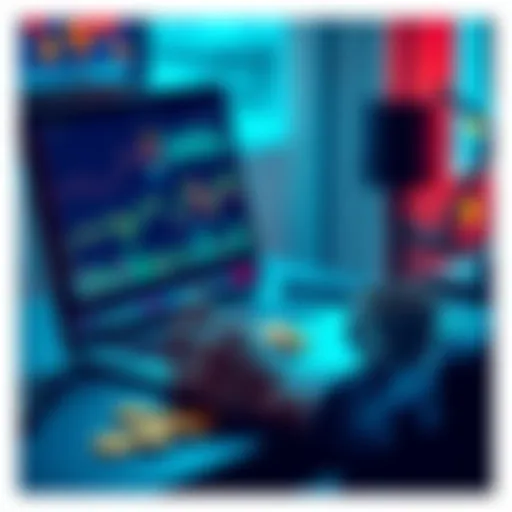 A person analyzing charts and meme coins on a laptop with a coffee cup, symbolizing research and strategy in cryptocurrency investments.