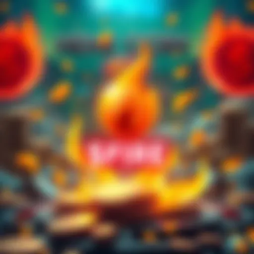 An illustration showing the $FIRE meme coin logo with fire graphics and coins, symbolizing rewards for holders over scalpers.