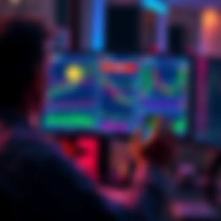 A novice trader looking at a computer screen displaying meme coin graphs and charts, wanting to learn about buying and selling on Solana.
