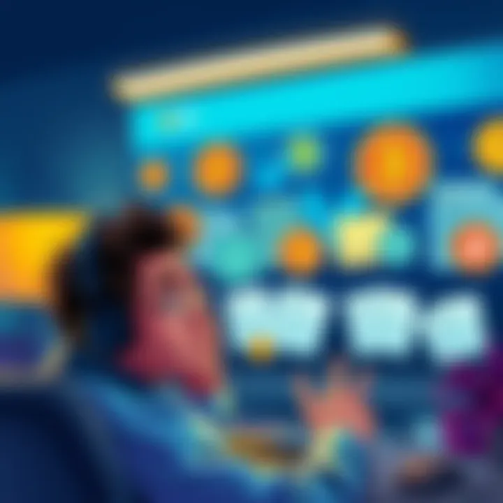 Illustration showing a worried investor looking at a computer screen filled with meme coin logos and IRS 1099 forms