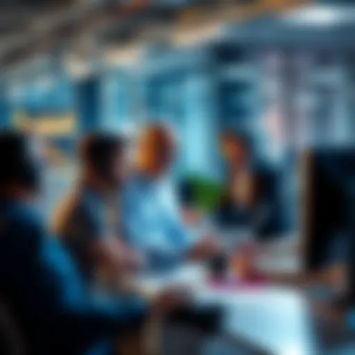 A group of memecoin developers collaborating in a bright office space, discussing trends and innovations in cryptocurrency for 2026.
