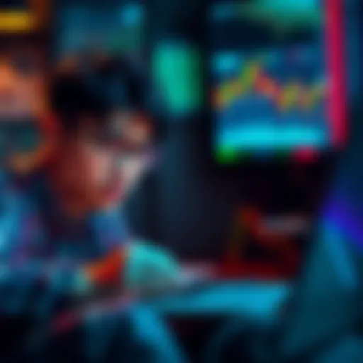 Person looking stressed while checking memecoin trading charts on a laptop, with graphs showing a downward trend.