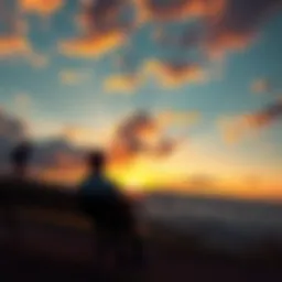 A person sitting on a bench looking at a sunset, reflecting on important life memories.