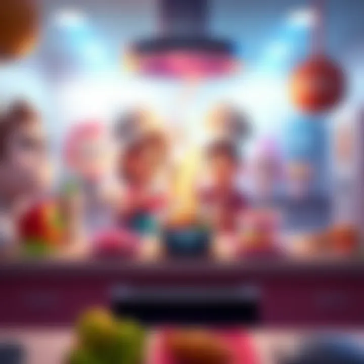 Merge Cooking Game Screenshot A colorful screenshot from Merge Cooking showing characters cooking and merging food items in a lively kitchen setting