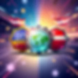 Illustration showing different badges representing City, State, and Country merging into one badge, symbolizing simplification of challenges for players.