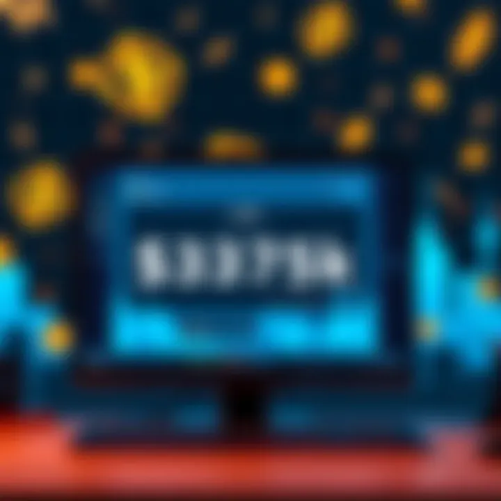 A computer screen showing a MetaMask wallet with a large profit amount listed, surrounded by cryptocurrency symbols