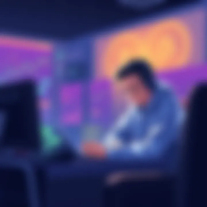 Illustration of a user interacting with the Mevolaxy platform, highlighting daily payouts and blockchain activity.