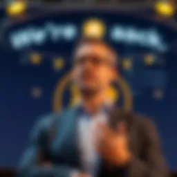 Michael Saylor stands with a confident expression, discussing MicroStrategy's new Bitcoin strategy under a banner that reads 'We’re ₿ack.'