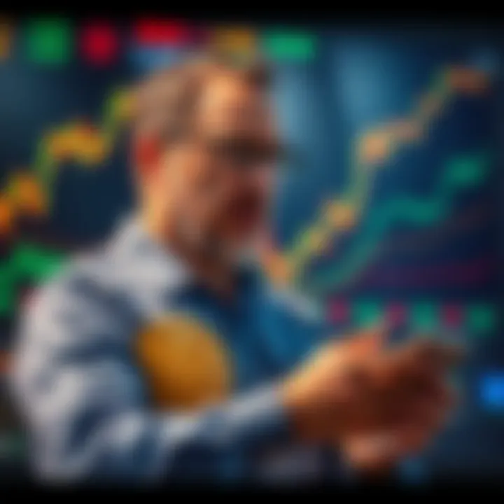 Michael Saylor conducts a Bitcoin sale with charts showing market changes in the background