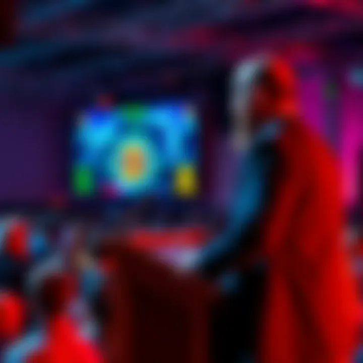 Michael Saylor Speaking at a Crypto Event Michael Saylor at a podium discussing Bitcoin with a crowd