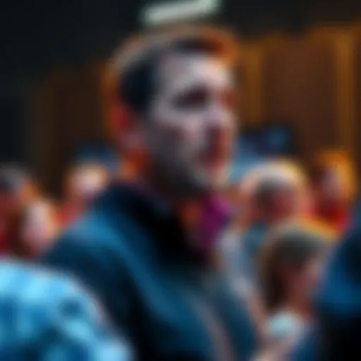 Michael Saylor speaking about cryptocurrency with a crowd, expressing his views passionately.