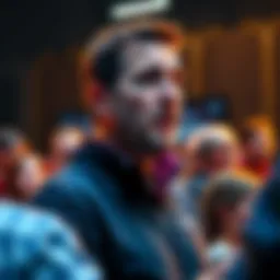 Michael Saylor Discusses Cryptocurrency Michael Saylor speaking about cryptocurrency with a crowd, expressing his views passionately.