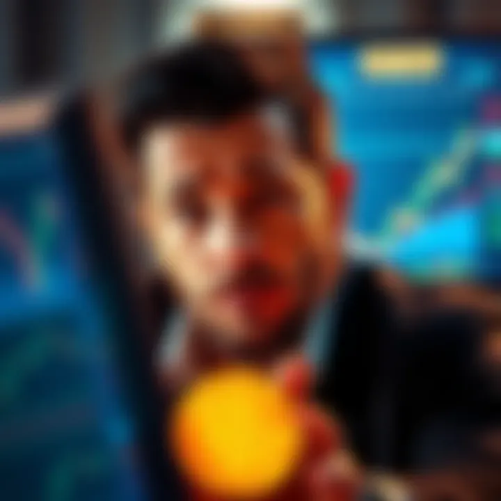 Michael Saylor looks concerned while observing Bitcoin price charts on a computer screen during a tense moment of selling assets.