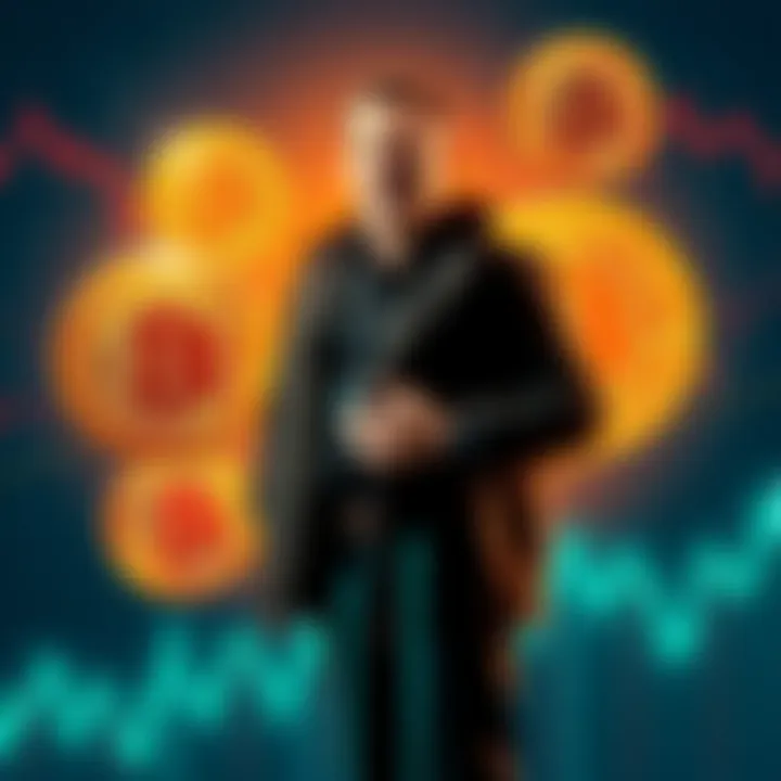 Michael Saylor stands with Bitcoin symbols and a graph indicating market changes after his recent sale of 32 BTC.