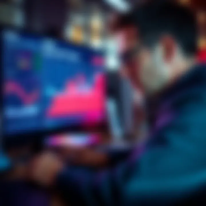 A man analyzing stock market trends with charts and graphs on a computer screen