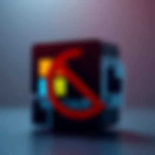 A Microsoft logo with a red prohibition sign overlaying exe and zip files, symbolizing the blocking of Monero-related files, representing security concerns.