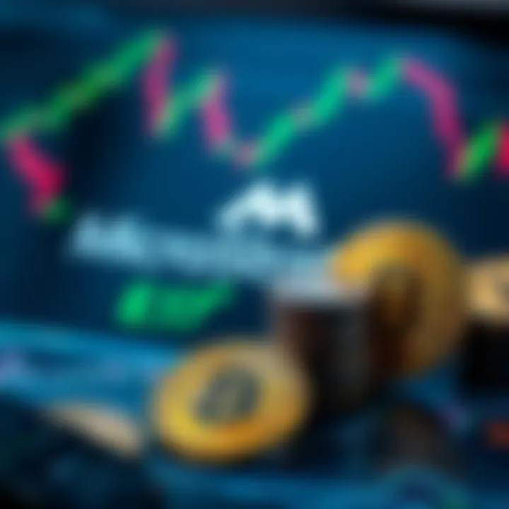 A representation of MicroStrategy's logo alongside Bitcoin symbols and charts showing market fluctuations, reflecting a strategic investment in cryptocurrency during a downturn.